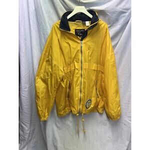 Point Zero Mens windbreaker Size Large Bright Yellow GUC Safety Signals Badge